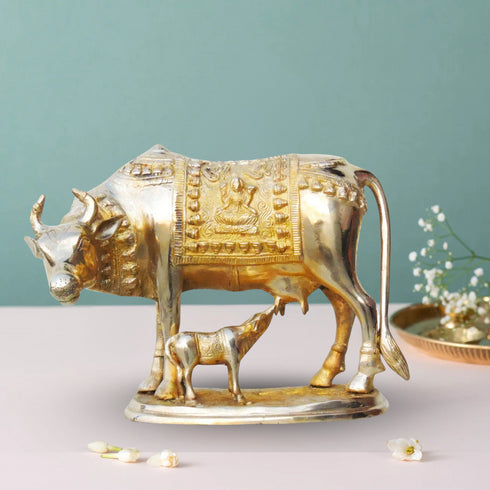 Brass Cow With Calf Statue 8.12Kg